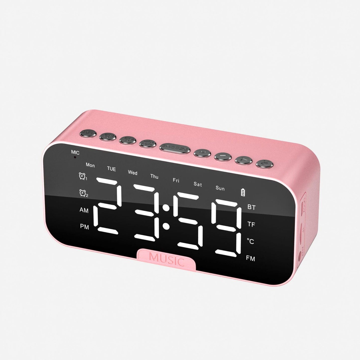 Bluetooth 5.2 LED Mirror Alarm Clock Speaker with FM & Temperature Display eprolo
