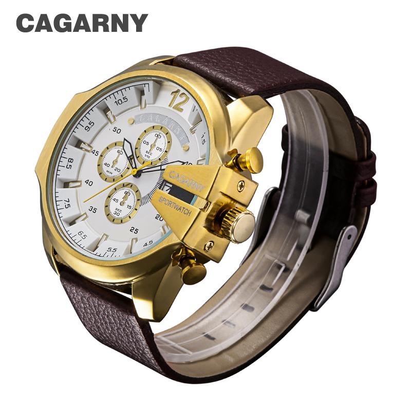 CAGARNY 6839 Men's Military Quartz Watch Stainless Steel Leather Strap Sport