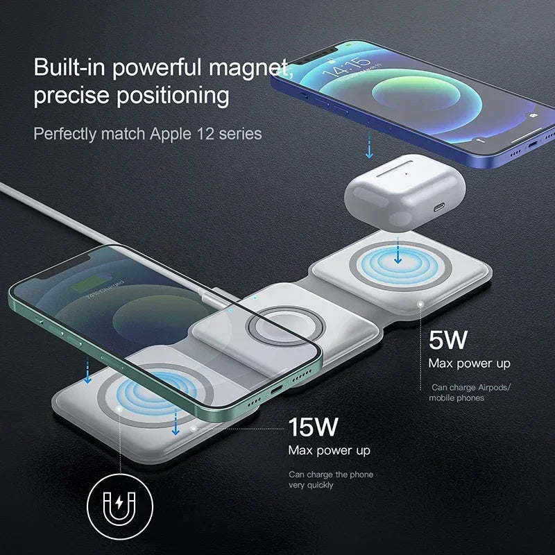 Sanhe 3-in-1 Folding Magnetic Wireless Charger for iPhone, Watch, AirPods, iOS/Android eprolo