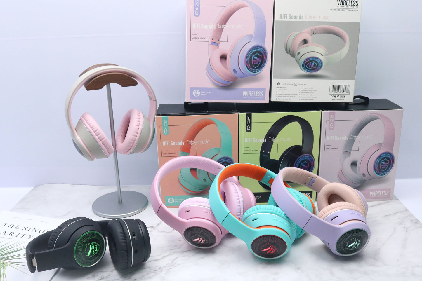AKZ-K28 Wireless Bluetooth 5.0 Headset RGB Light Stereo TF/FM, 5 Colors eprolo
