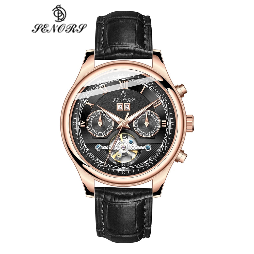 SENORS SN170 Automatic Military Watch for Men - Luxury Leather Chronograph