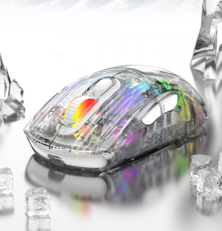 XUNFOX XYH20 Transparent RGB Wireless Mouse, 3-Mode Bluetooth Gaming Mouse with Mute Buttons - Lumic Deals