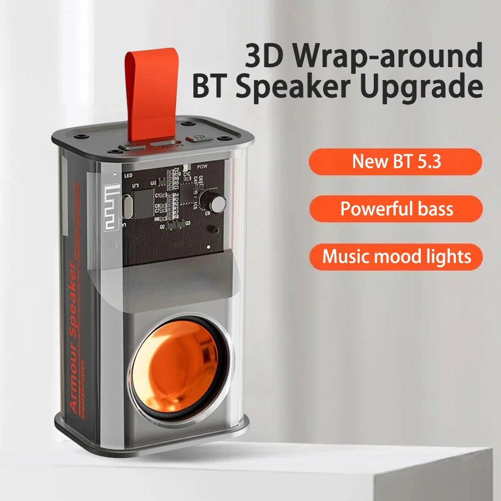 A36 Wireless Bluetooth Speaker LED TWS Subwoofer Transparent Cyberpunk Design eprolo