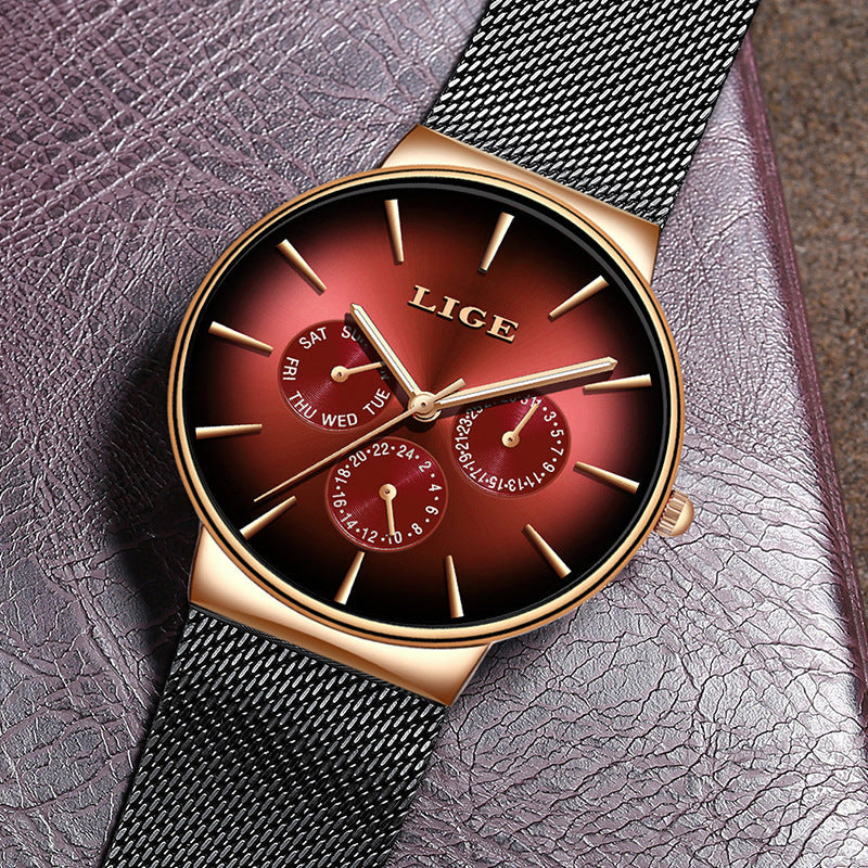 LIGE 9936 Quartz Men's Watch - Stainless Steel Mesh Strap, 30M Waterproof, Minimalist Casual Style eprolo