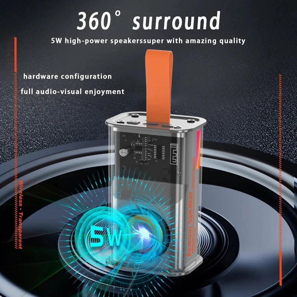 A36 Wireless Bluetooth Speaker LED TWS Subwoofer Transparent Cyberpunk Design eprolo