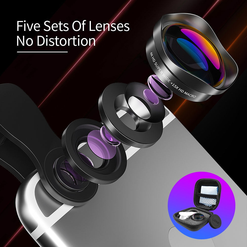 ESSAGER 4K Wide Angle & 15X Macro Lens for iPhone Huawei Samsung - 0.6X Distortion-Free HD Mobile Camera Lens eprolo