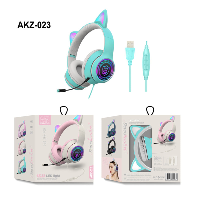 AKZ‑023 RGB Luminous Cat Ear Gaming Headset Wired USB with Mic, 5 Colors eprolo