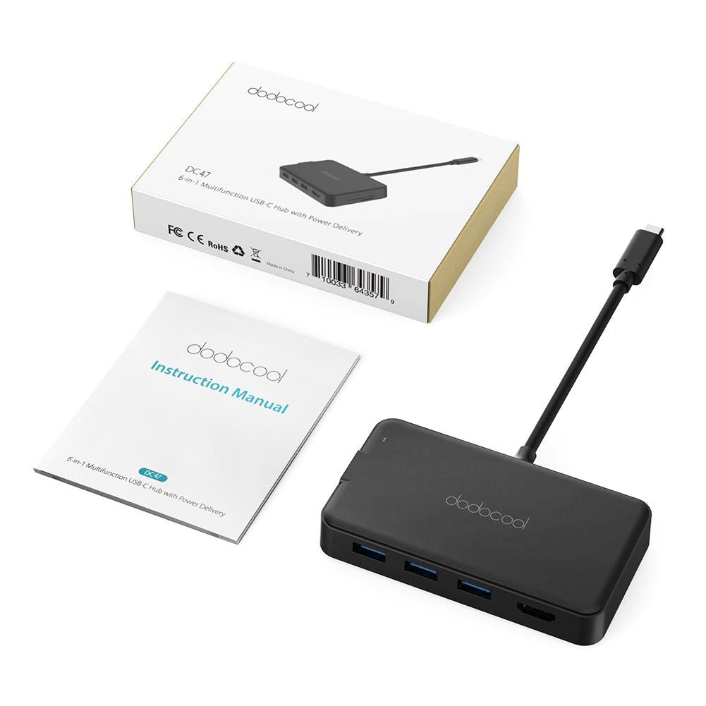 dodocool 6-in-1 USB-C Hub with Power Delivery, Ethernet, 4K HD eprolo