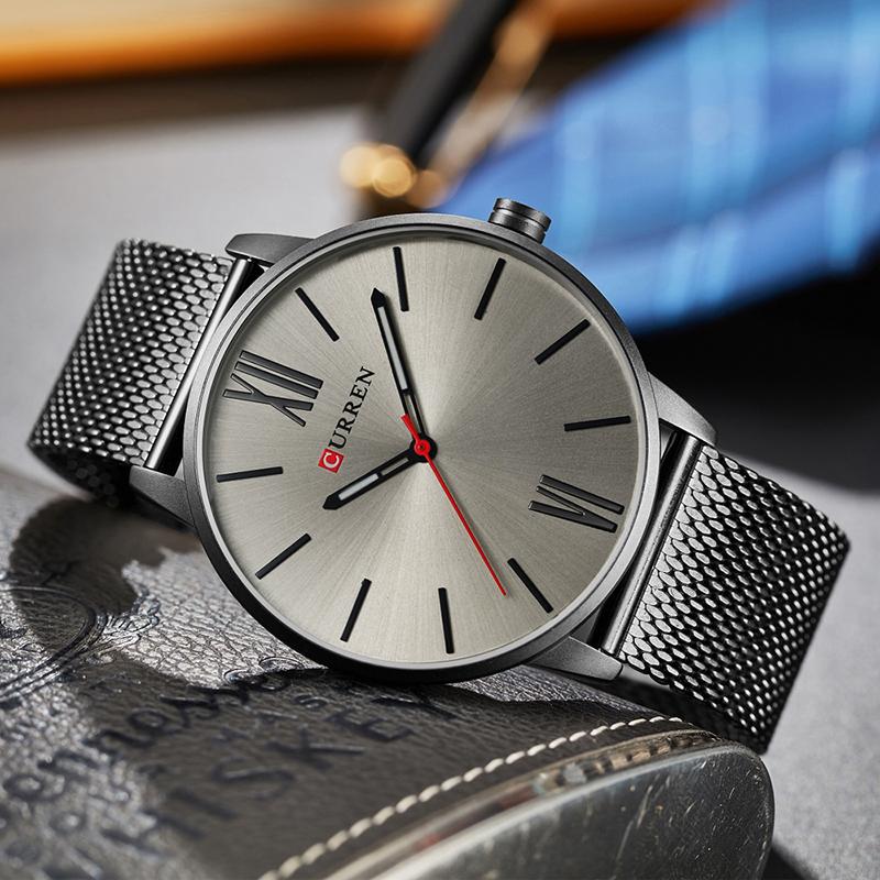 CURREN 8235 Men's Quartz Watch, Stainless Steel Mesh Strap, 44mm eprolo