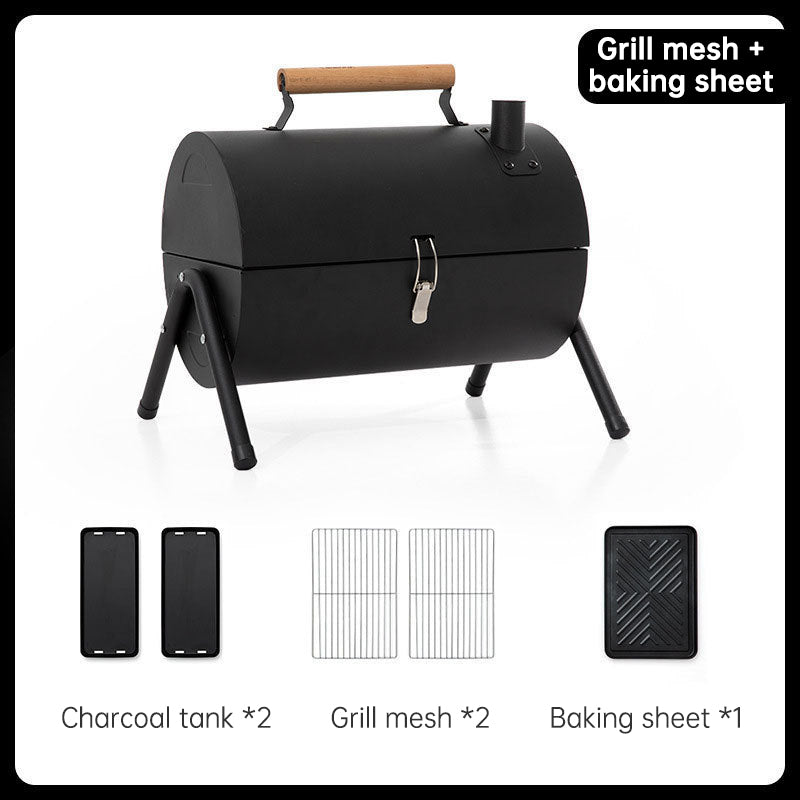 Portable Double-Sided BBQ Grill with Baking Tray, Outdoor Charcoal Stove for Camping - Lumic Deals