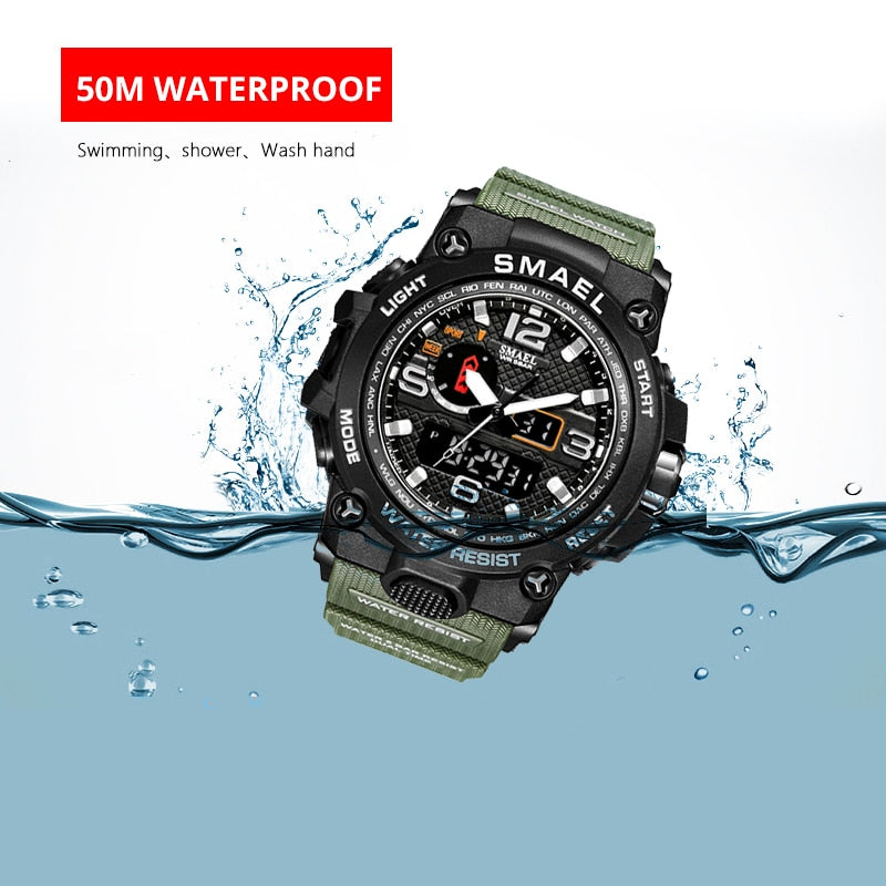 SMAEL 1545D Men's Military Sport Watch - 50m Waterproof, LED Digital Analog, Shock Resistant, Alarm, Stopwatch eprolo
