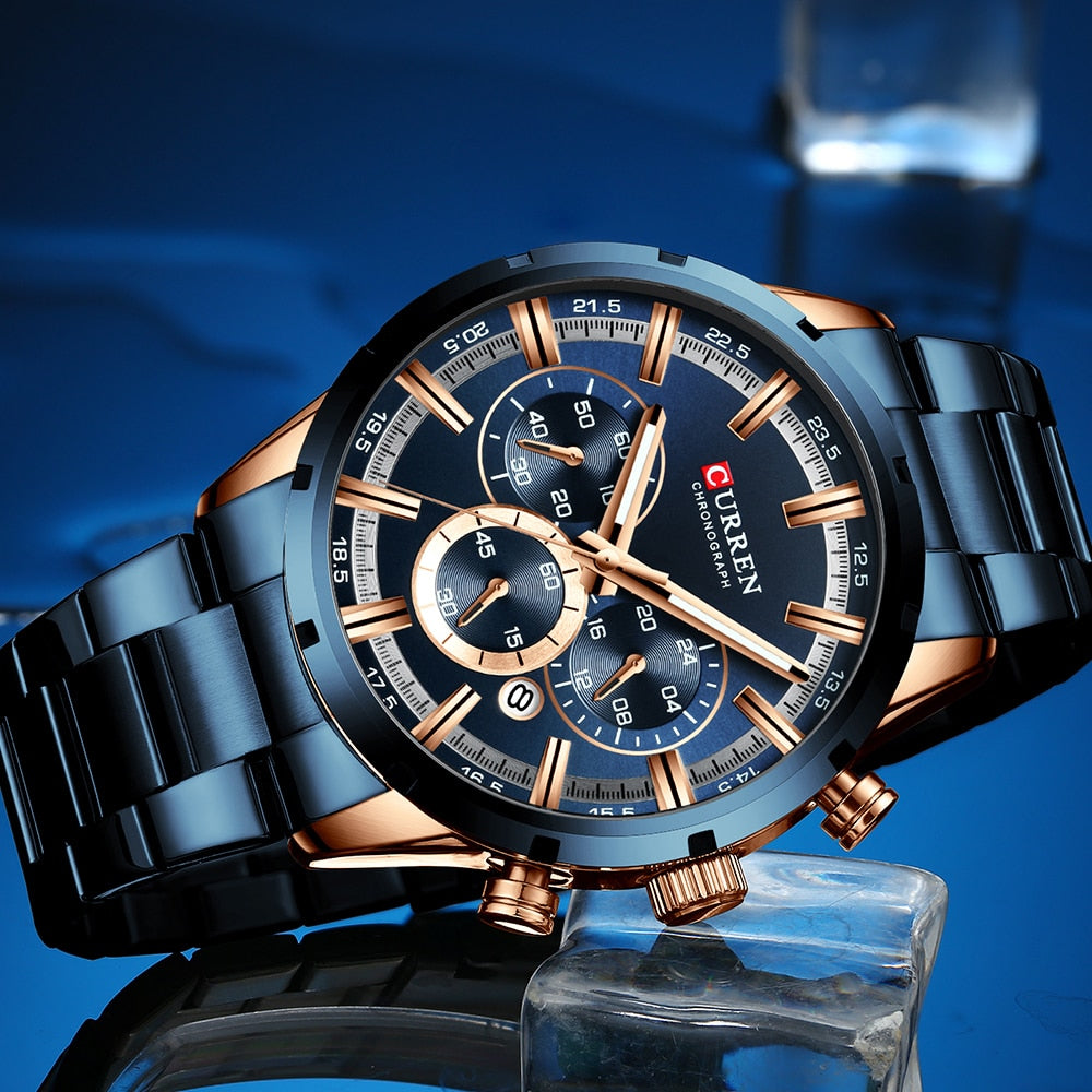CURREN 8355 Luxury Men's Chronograph Quartz Watch Stainless Steel Sports Watch eprolo
