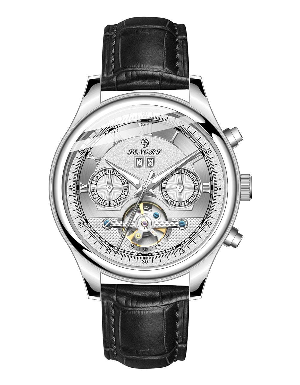 SENORS SN170 Automatic Military Watch for Men - Luxury Leather Chronograph