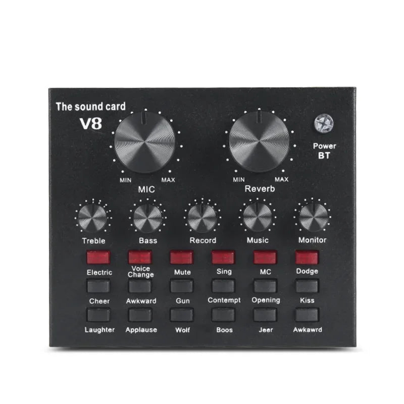 V8 Professional Sound Card with BM-800 Mic - Live Streaming, Podcasting, Voice Changer, USB Audio Interface for PC, Mobile, Gaming eprolo