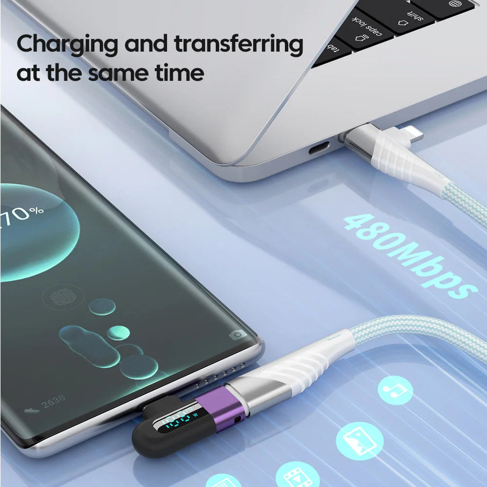 Type-C OTG Elbow Adapter w/ 120W Fast Charging, 6A Digital Display, USB 2.0, 480Mbps Data Transfer eprolo