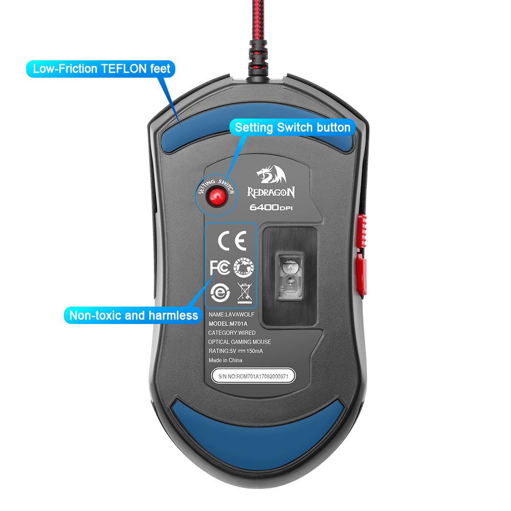 Redragon Lavawolf M701A 6400 DPI 8‑Button RGB Gaming Mouse Wired eprolo