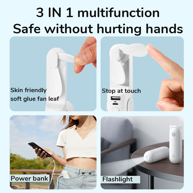 JISULIFE Bear Fan 3-in-1 Portable USB Rechargeable Handheld Fan w/ Power Bank & Flashlight eprolo