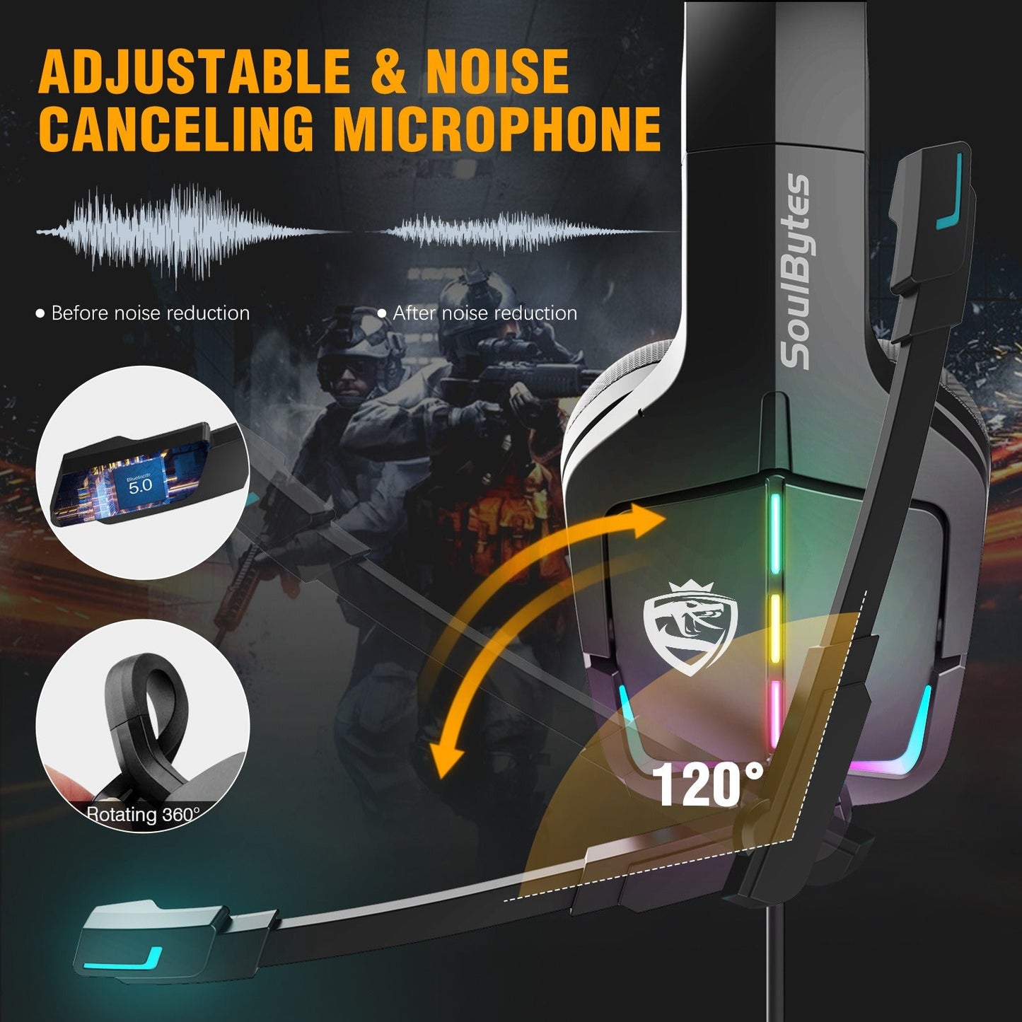 SoulBytes S12 RGB Gaming Headset, Stereo Sound Noise-Canceling Mic Multi-Platform eprolo