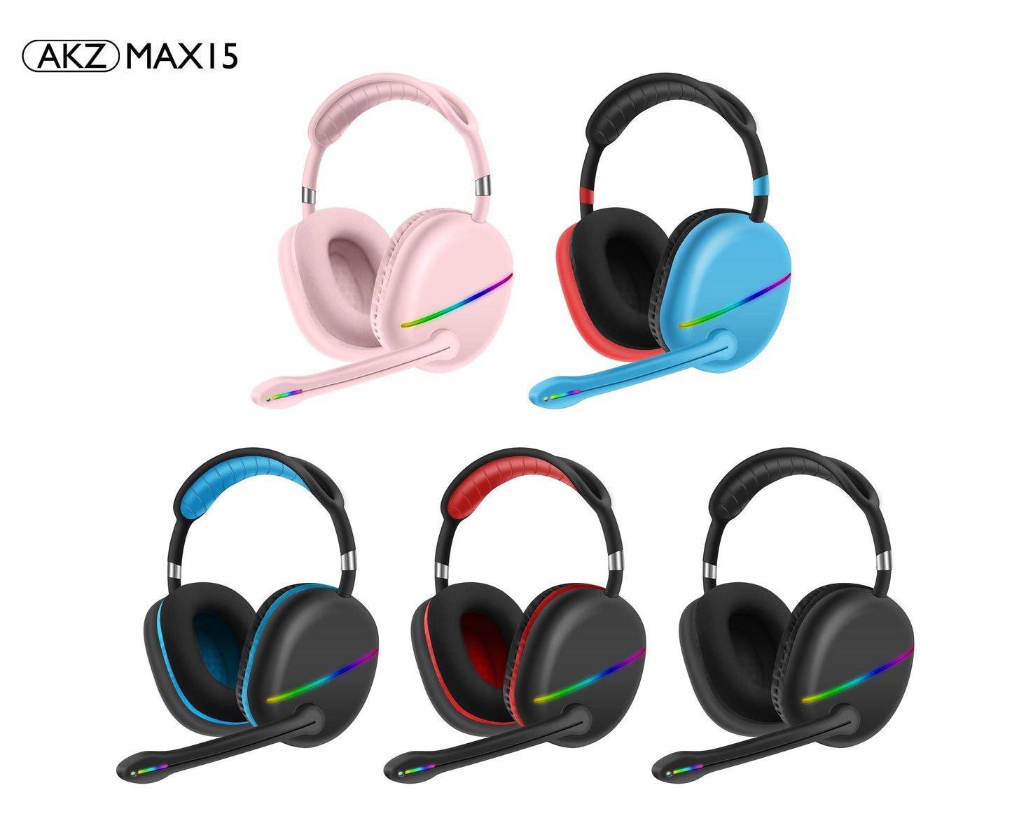 AKZ MAX15 RGB Bluetooth Gaming Headset Stereo Sound Mic Subwoofer 20H Battery Life eprolo