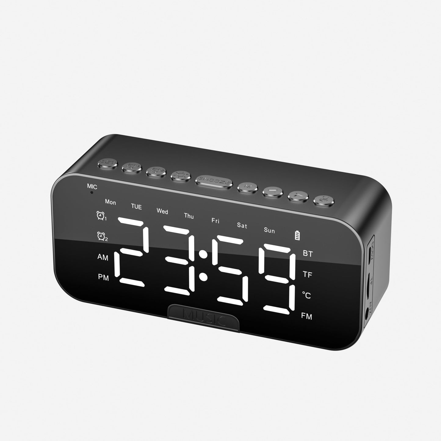 Bluetooth 5.2 LED Mirror Alarm Clock Speaker with FM & Temperature Display eprolo