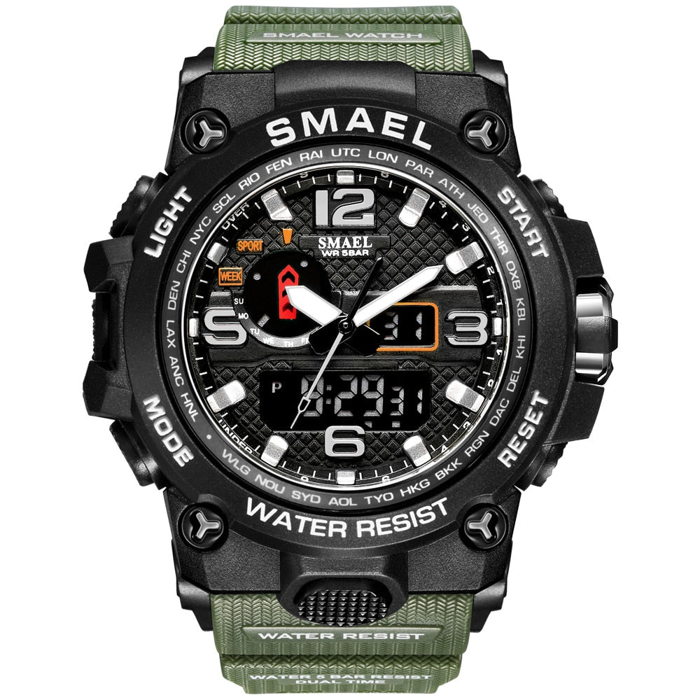 SMAEL 1545D Men's Military Sport Watch - 50m Waterproof, LED Digital Analog, Shock Resistant, Alarm, Stopwatch eprolo