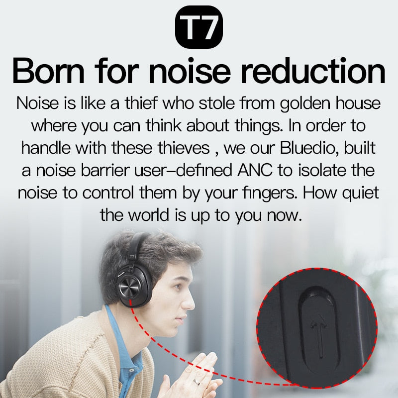 Bluedio T7 Bluetooth Headphones User-defined Active Noise Cancelling Wireless Headset for phones and music with face recognition eprolo