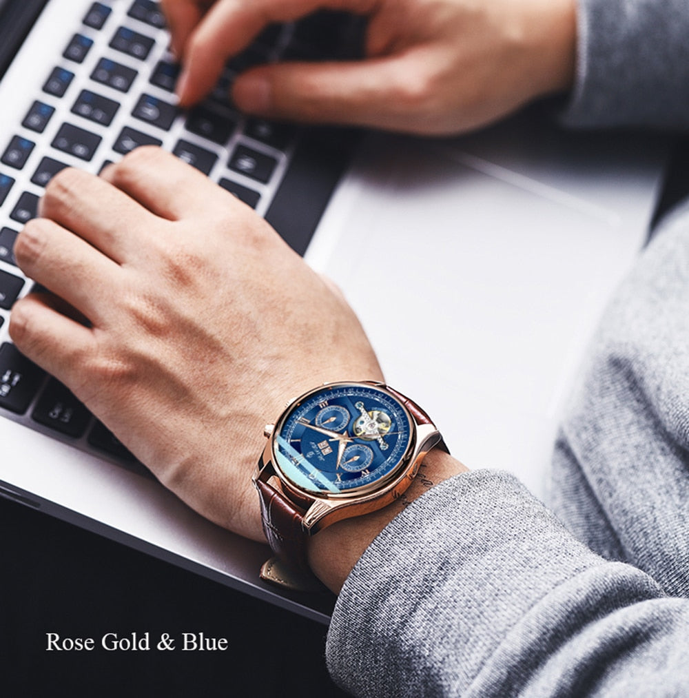 SENORS SN170 Automatic Military Watch for Men - Luxury Leather Chronograph
