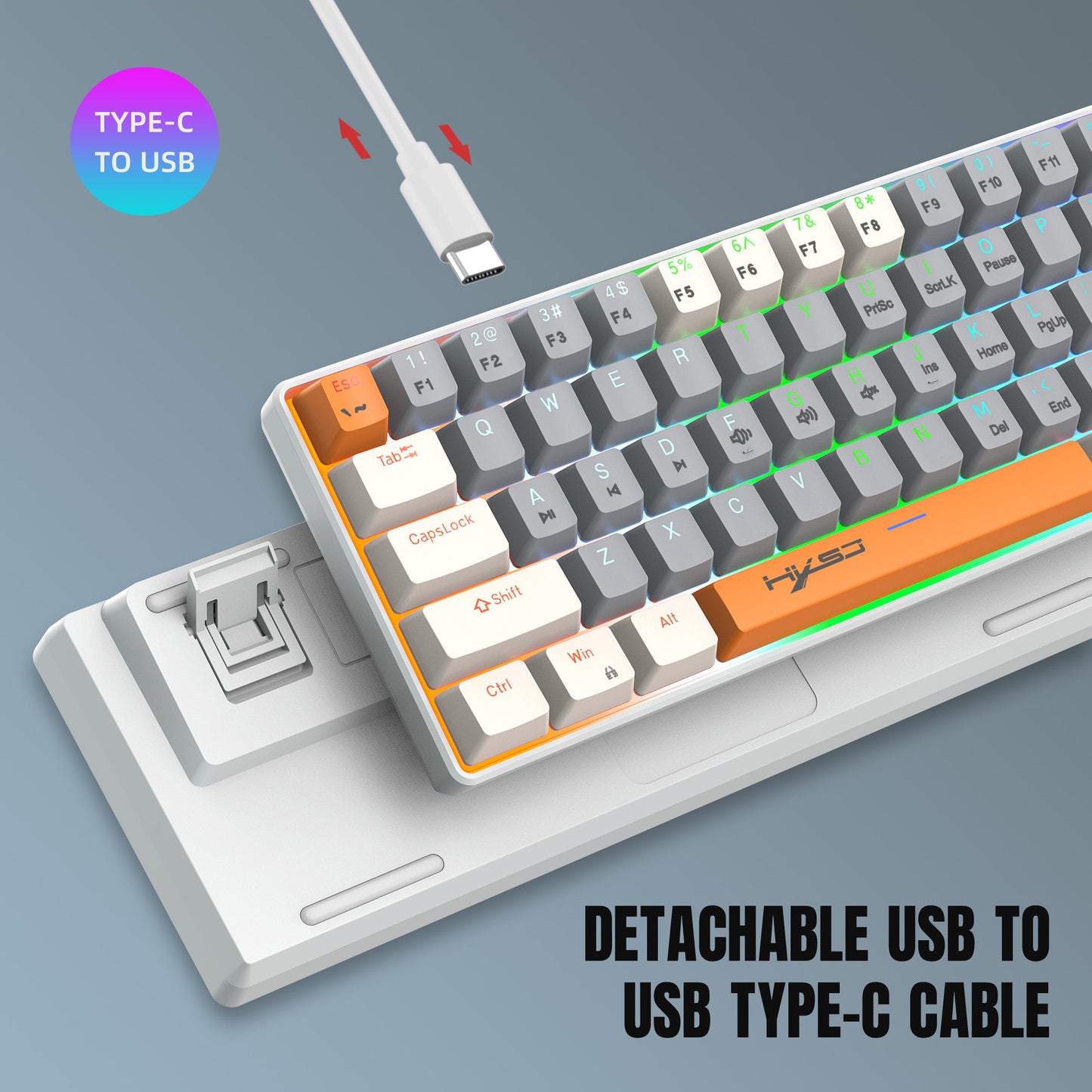 HXSJ 60% Mechanical Gaming Keyboard, 63 Key RGB Backlit, Red/Blue Switch