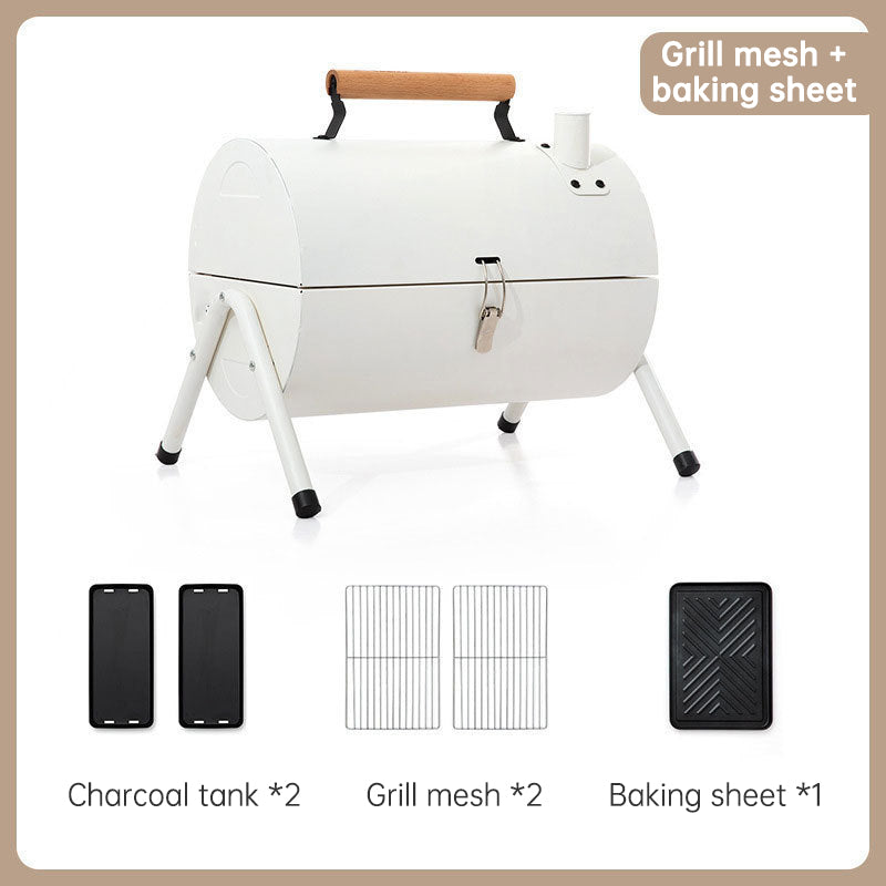 Portable Double-Sided BBQ Grill with Baking Tray, Outdoor Charcoal Stove for Camping - Lumic Deals