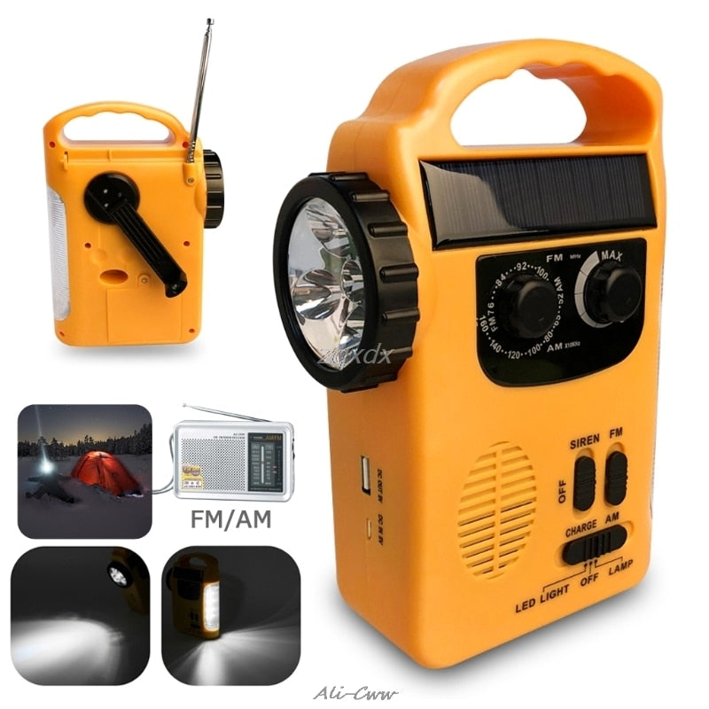 Outdoor Emergency Hand Crank Solar AM/FM Radio Power Bank LED Lamp Flashlight eprolo