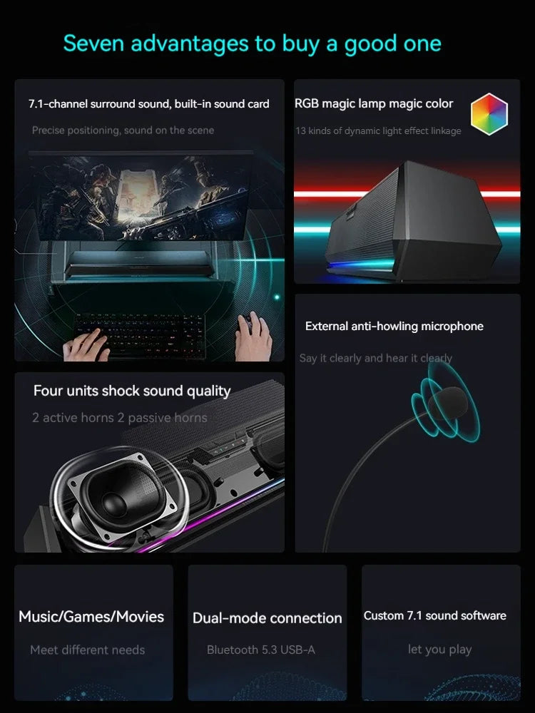 Edifier G1500BAR Gaming Speaker 7.1 Surround RGB Bluetooth USB PC Music Movies eprolo