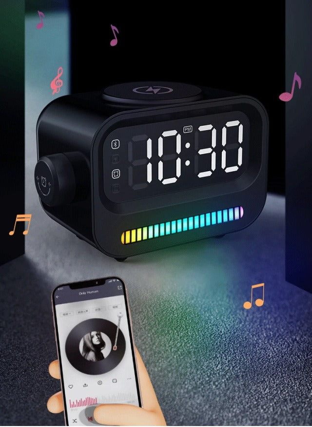 Bluetooth Alarm Clock Speaker w/ 15W Wireless Charger & RGB LED Light eprolo