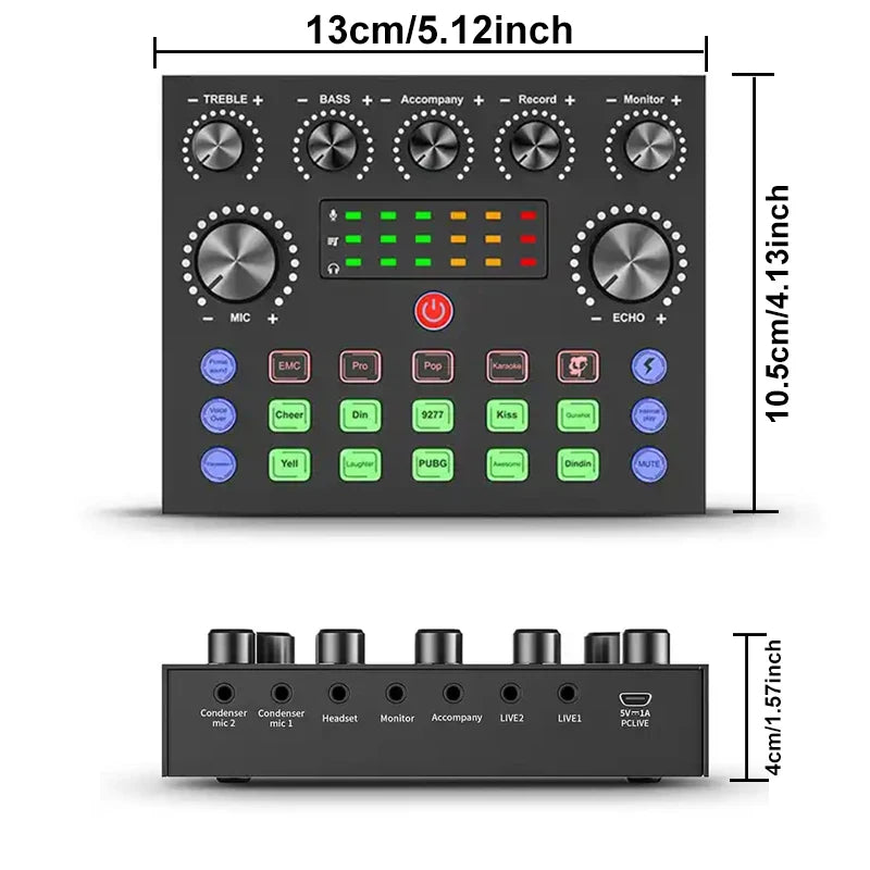 V8S Audio Mixer with Voice Changer - Dual DSP Sound Card for Karaoke, Live Streaming, Podcasting, and Gaming eprolo