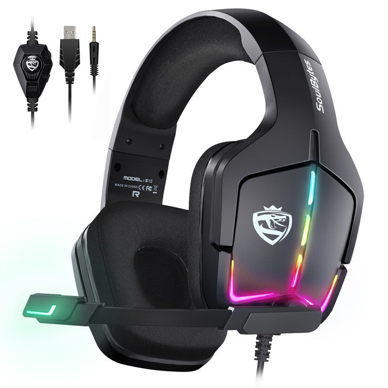 SoulBytes S12 RGB Gaming Headset, Stereo Sound Noise-Canceling Mic Multi-Platform eprolo