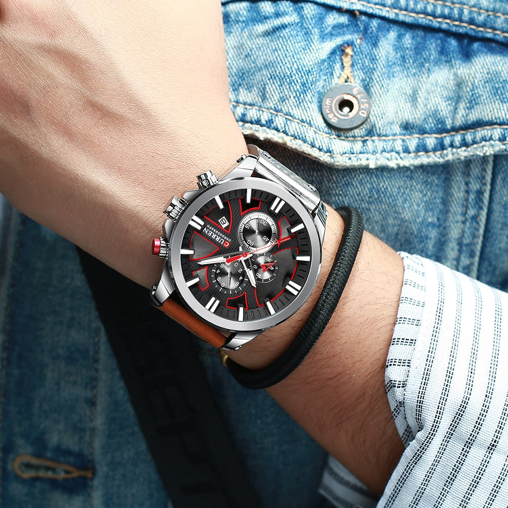 CURREN 8346 Chronograph Men's Watch - Sport Quartz Leather Strap Waterproof eprolo