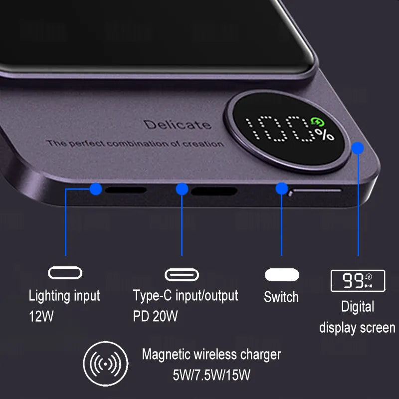 Q9 2-in-1 Magnetic Power Bank Charger 10000mAh MagSafe PD20W Wireless 15W Fast Charging eprolo