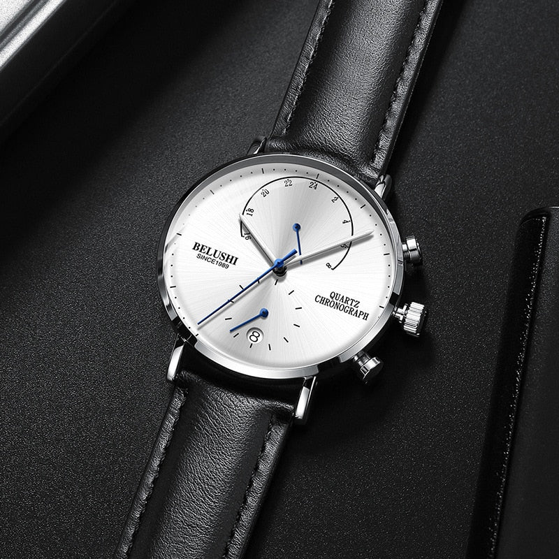 Belushi 537 Quartz Chronograph Men's Watch - Waterproof, Luminous, Leather/Stainless Steel Strap eprolo