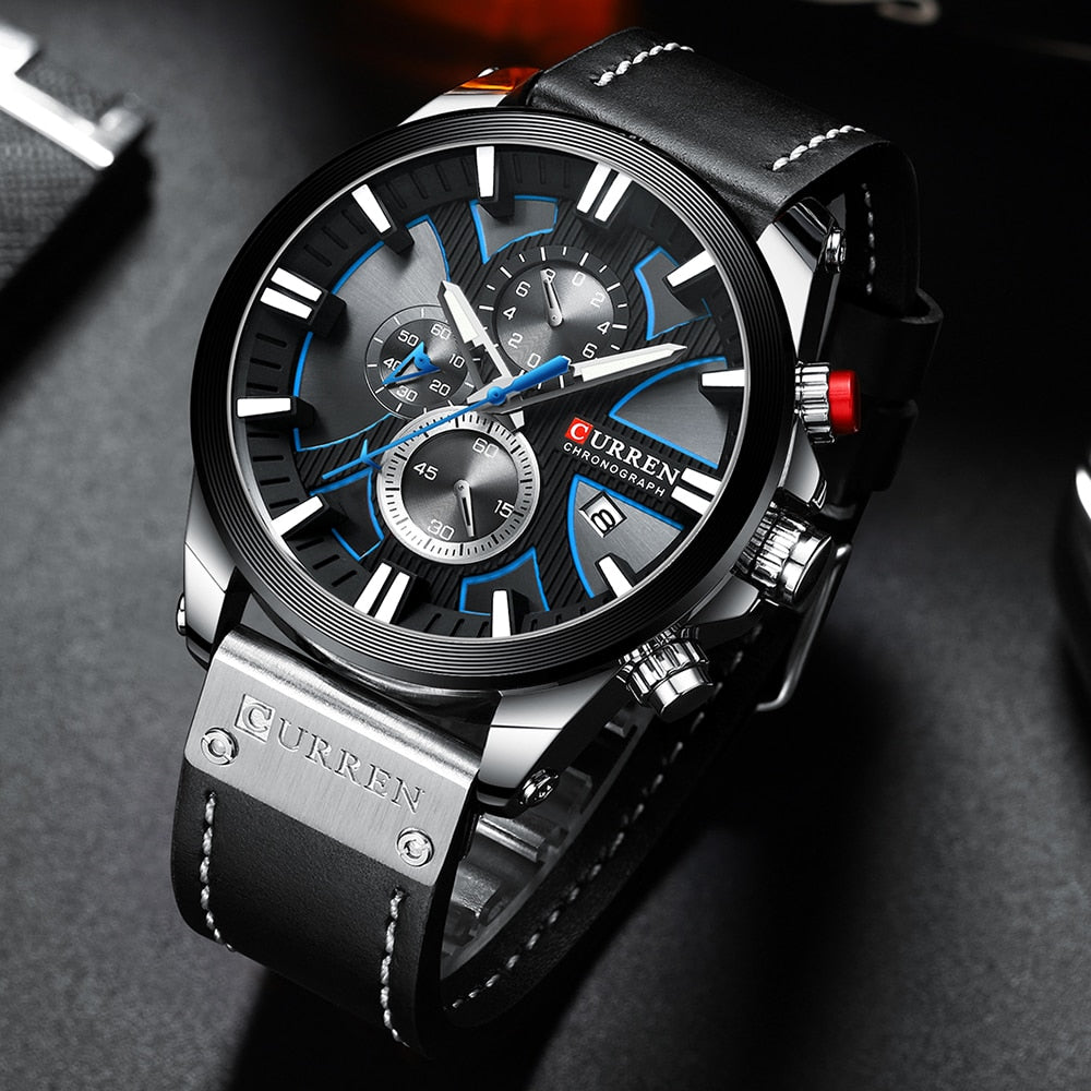 CURREN 8346 Chronograph Men's Watch - Sport Quartz Leather Strap Waterproof eprolo