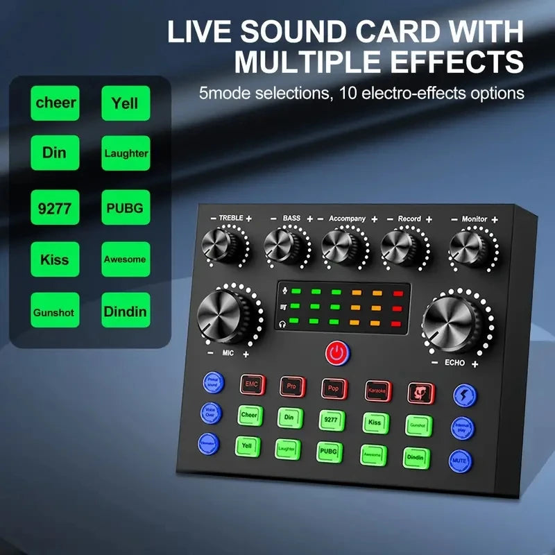V8S Audio Mixer with Voice Changer - Dual DSP Sound Card for Karaoke, Live Streaming, Podcasting, and Gaming eprolo