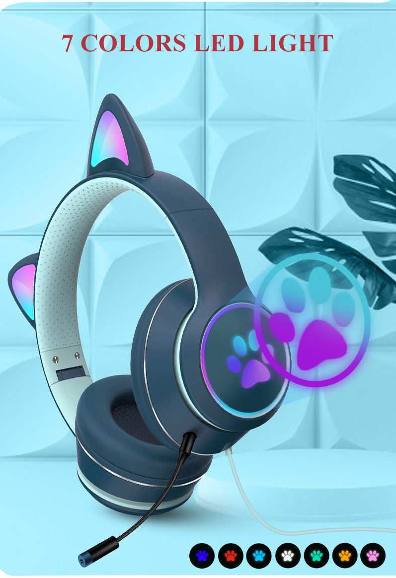 AKZ-022 RGB Cat Ear Gaming Headset Wired 7.1 Stereo LED Mic 3.5mm & USB eprolo