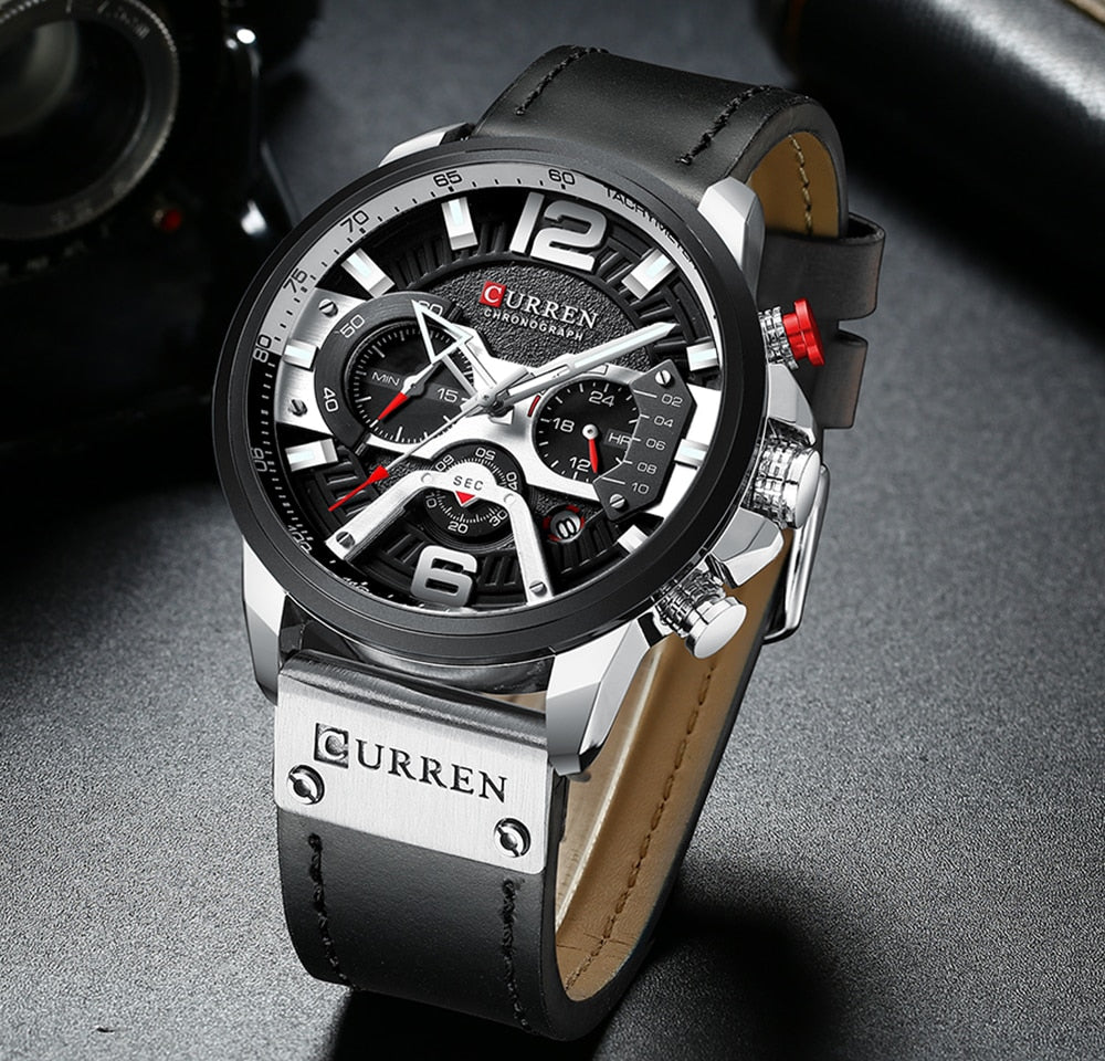CURREN 8329 Men's Chronograph Leather Strap Sport Watch, 48mm eprolo