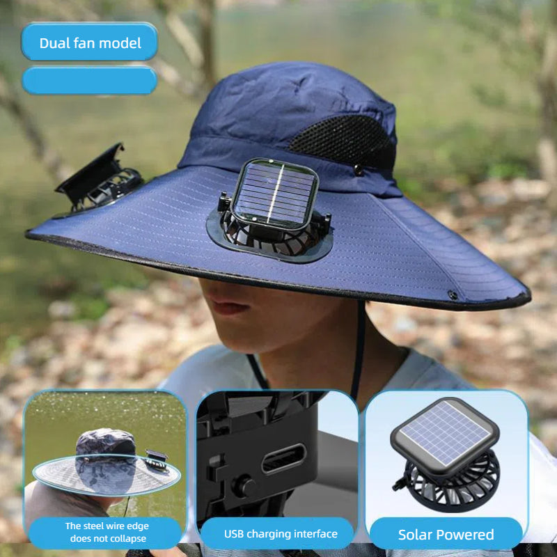 Camper Solar Fan Hat - Dual Fan, USB & Solar Powered Outdoor UV Protection Fishing Hat for Men & Women eprolo