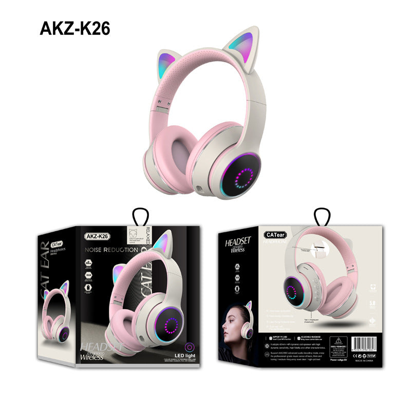 AKZ-K26 Cat Ear Bluetooth Headphones LED Wireless Stereo Mic TF Card AUX FM eprolo