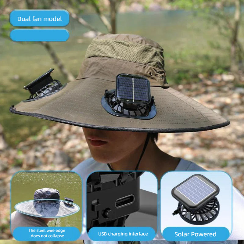Camper Solar Fan Hat - Dual Fan, USB & Solar Powered Outdoor UV Protection Fishing Hat for Men & Women eprolo