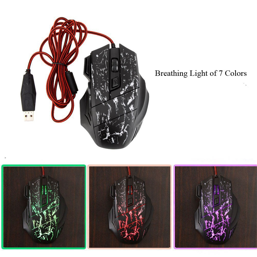 HXSJ Flow Crack 7D Gaming Mouse - 3200 DPI, 7 Buttons, RGB Breathing Lights eprolo