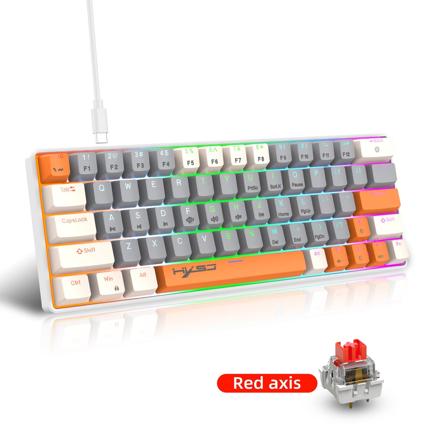HXSJ 60% Mechanical Gaming Keyboard, 63 Key RGB Backlit, Red/Blue Switch eprolo
