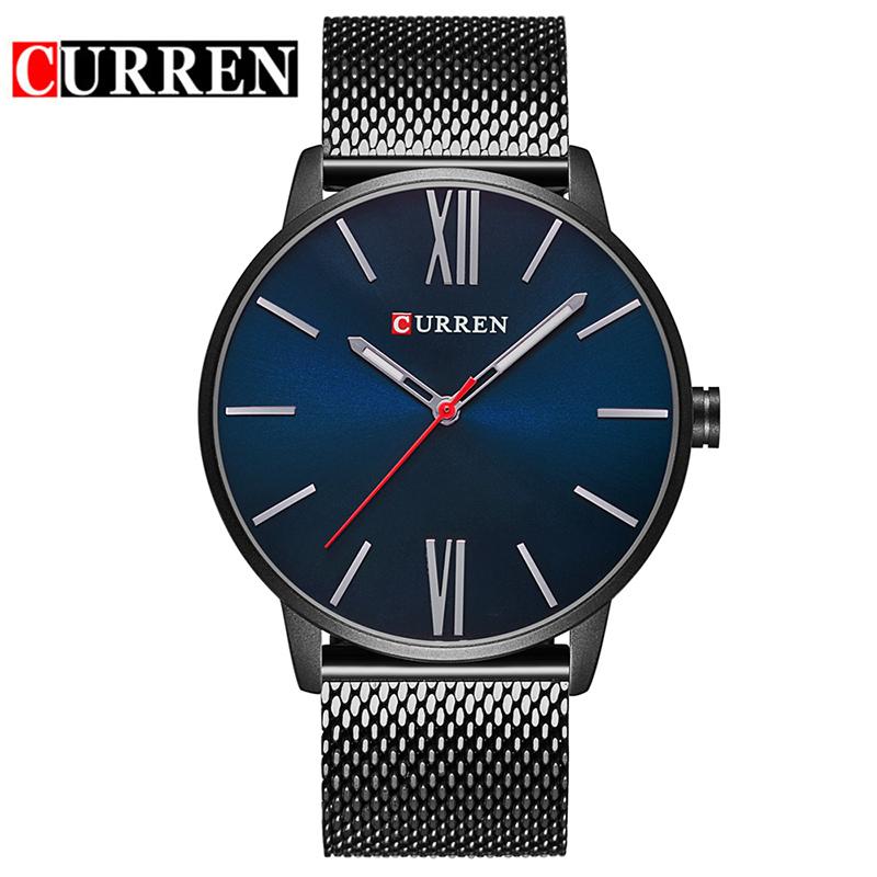 CURREN 8235 Men's Quartz Watch, Stainless Steel Mesh Strap, 44mm eprolo