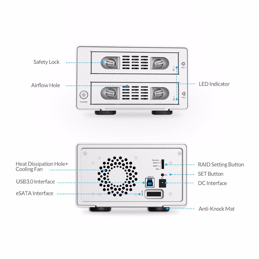 ORICO 3.5″ Dual‑Bay RAID HDD Enclosure USB 3.0 & eSATA, Up to 16 TB eprolo