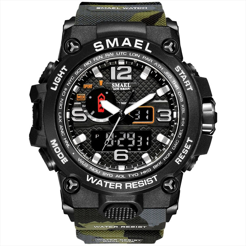 SMAEL 1545D Men's Military Sport Watch - 50m Waterproof, LED Digital Analog, Shock Resistant, Alarm, Stopwatch eprolo
