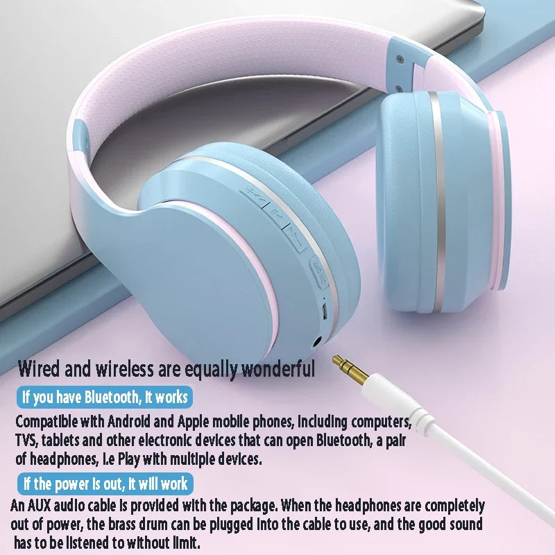 DR56 Wireless Bluetooth Headset with Gradient Design, 40MM Bass, 50H Playtime, Foldable, Dual Mode for Gaming/Calls eprolo